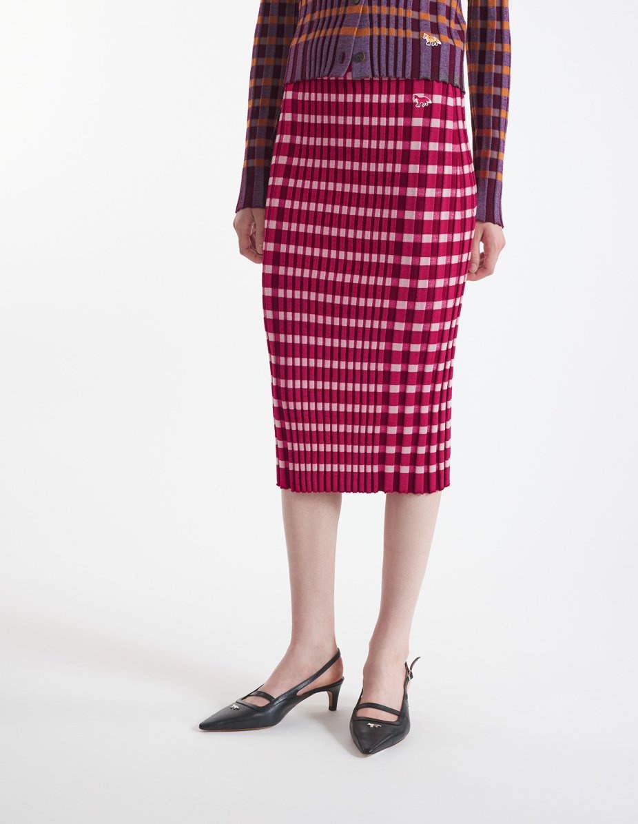 CHECKED RIBBED MIDI SKIRT - 3