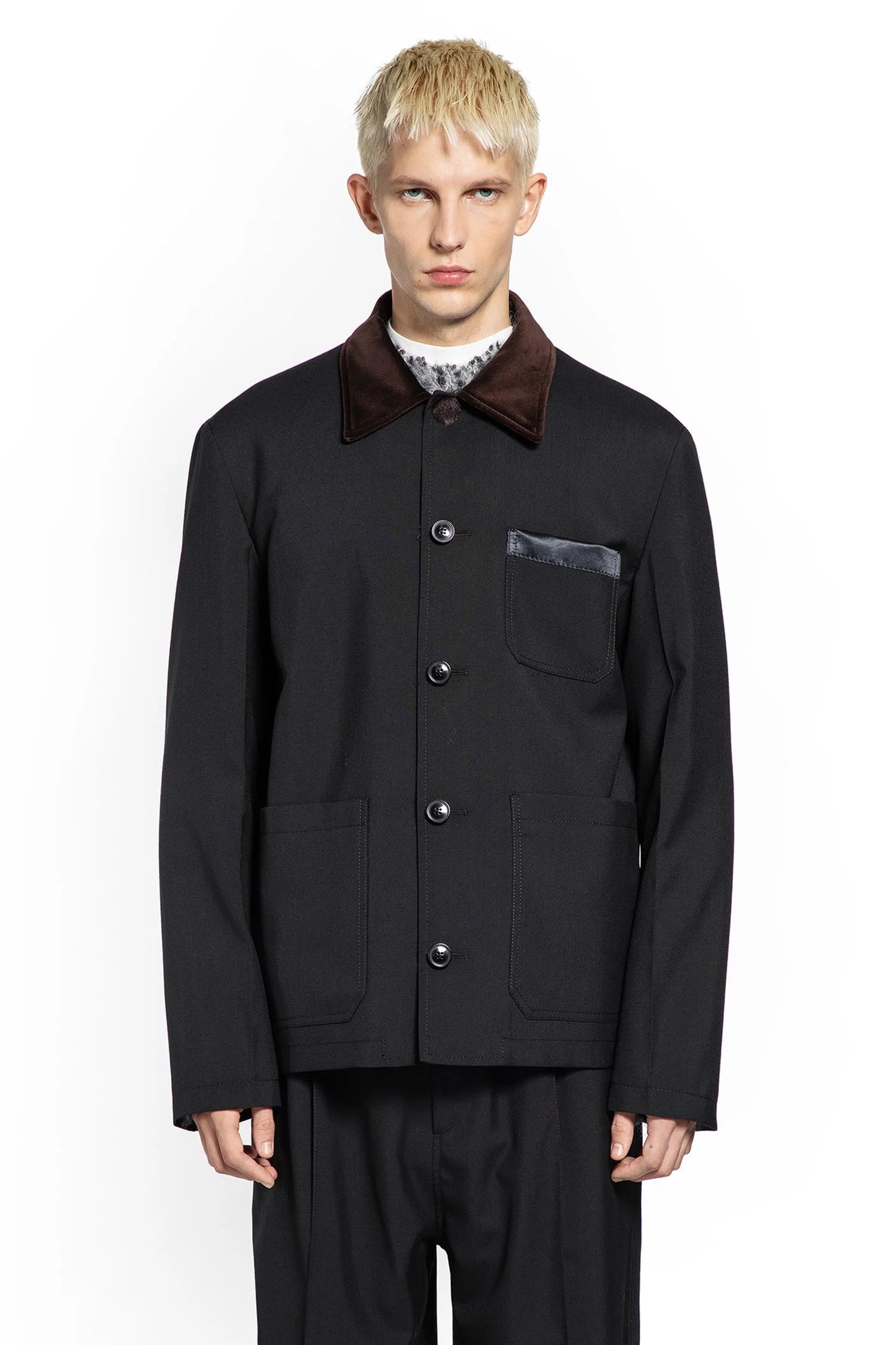 Wool Jacket With Corduroy Collar - 1
