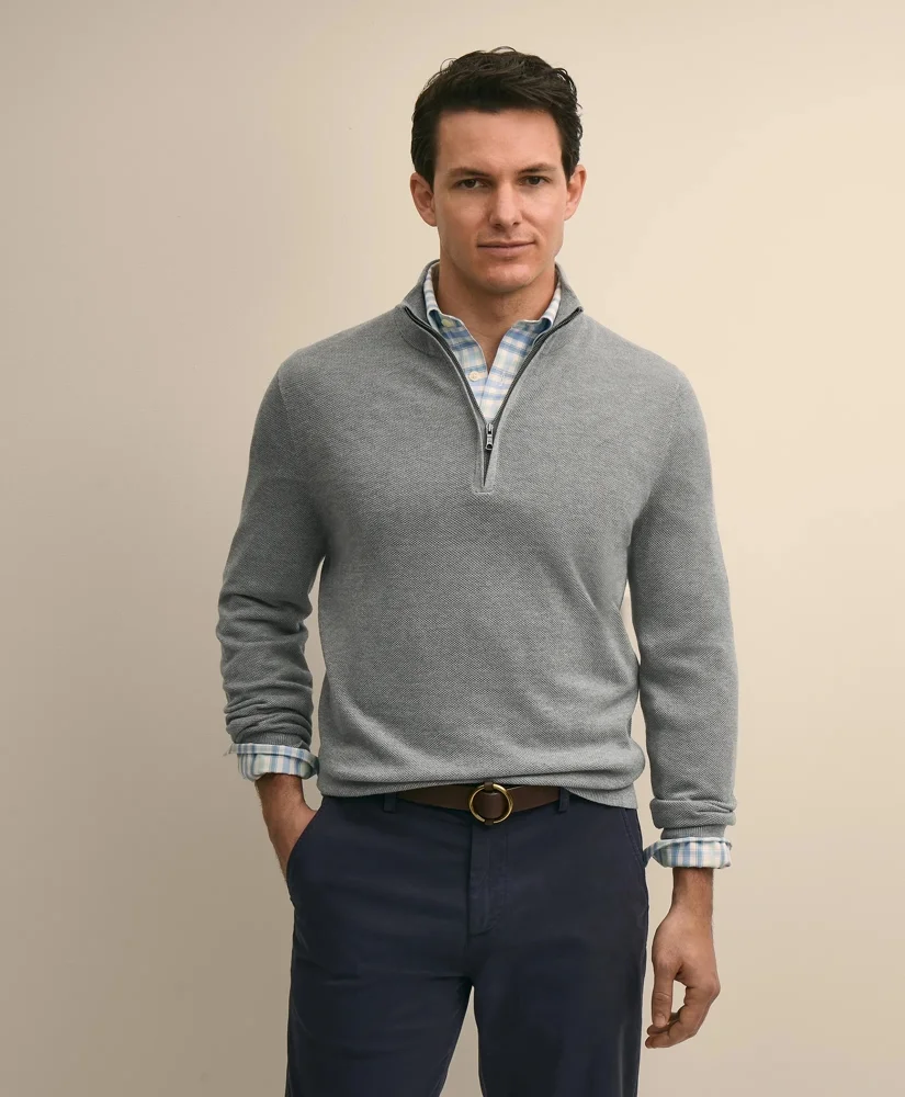 Supima® Cotton Pique Quarter-Zip Sweater - 1