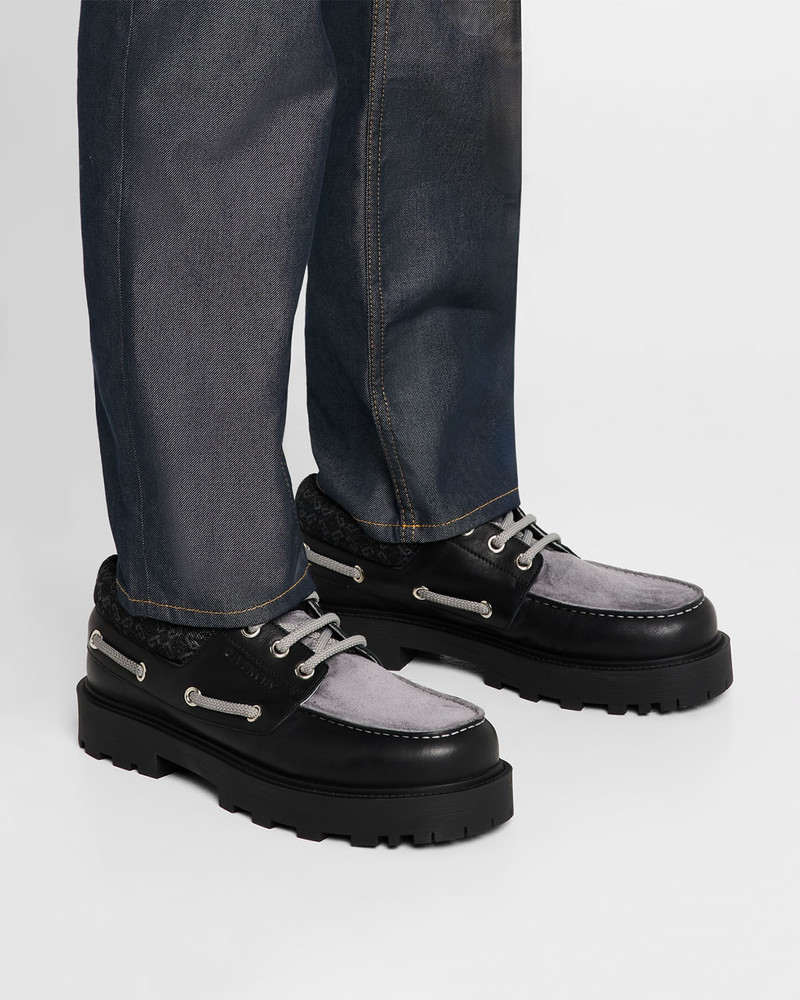Givenchy Men's Storm Leather, Suede, and Denim Boat Shoes outlook