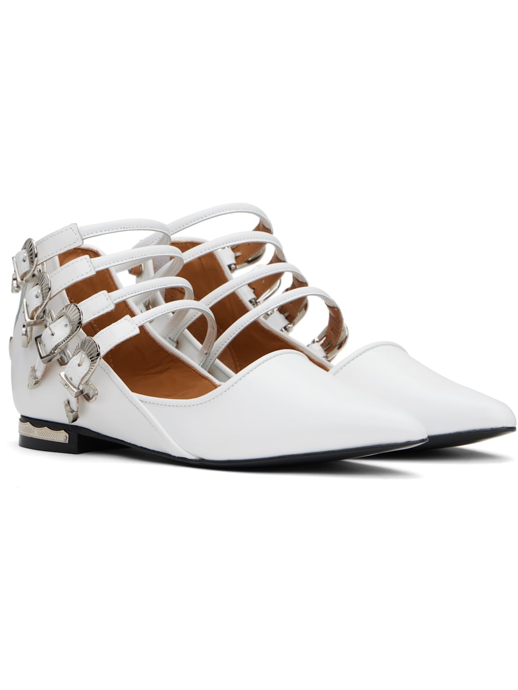 White Polido Multi Strap Ballerina Flats - 4
