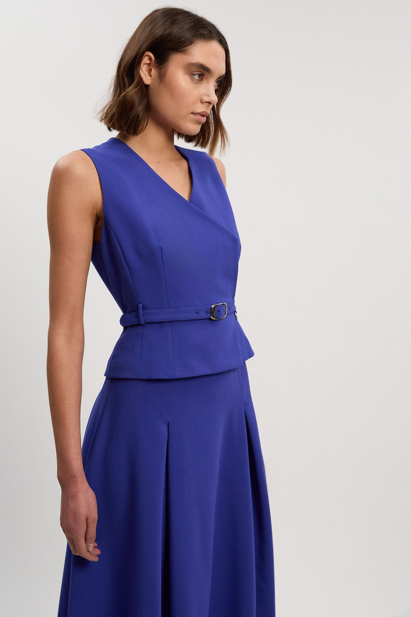 KAREN MILLEN Petite Compact Essential Belted Tailored Full Midi Dress outlook