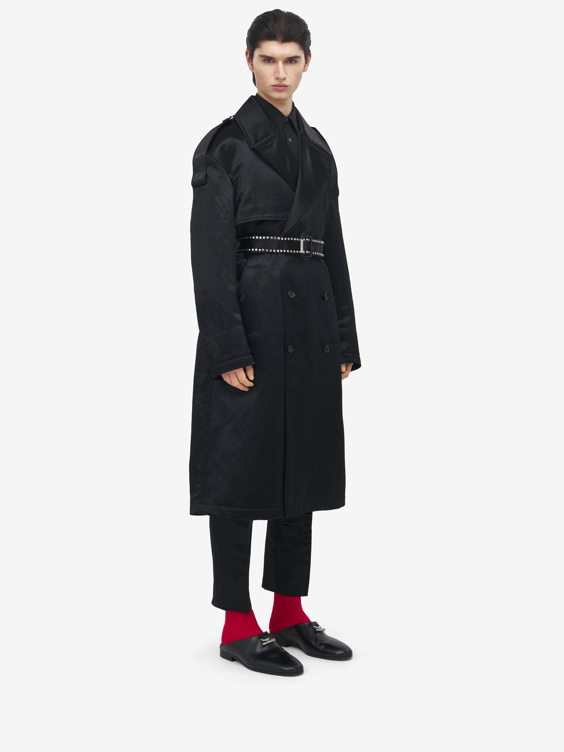 Hammered Satin Trench Coat - 3