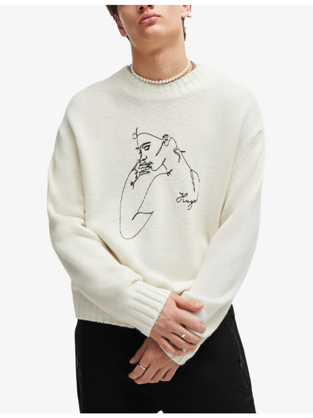 Face-motif relaxed-fit wool-blend jumper - 3