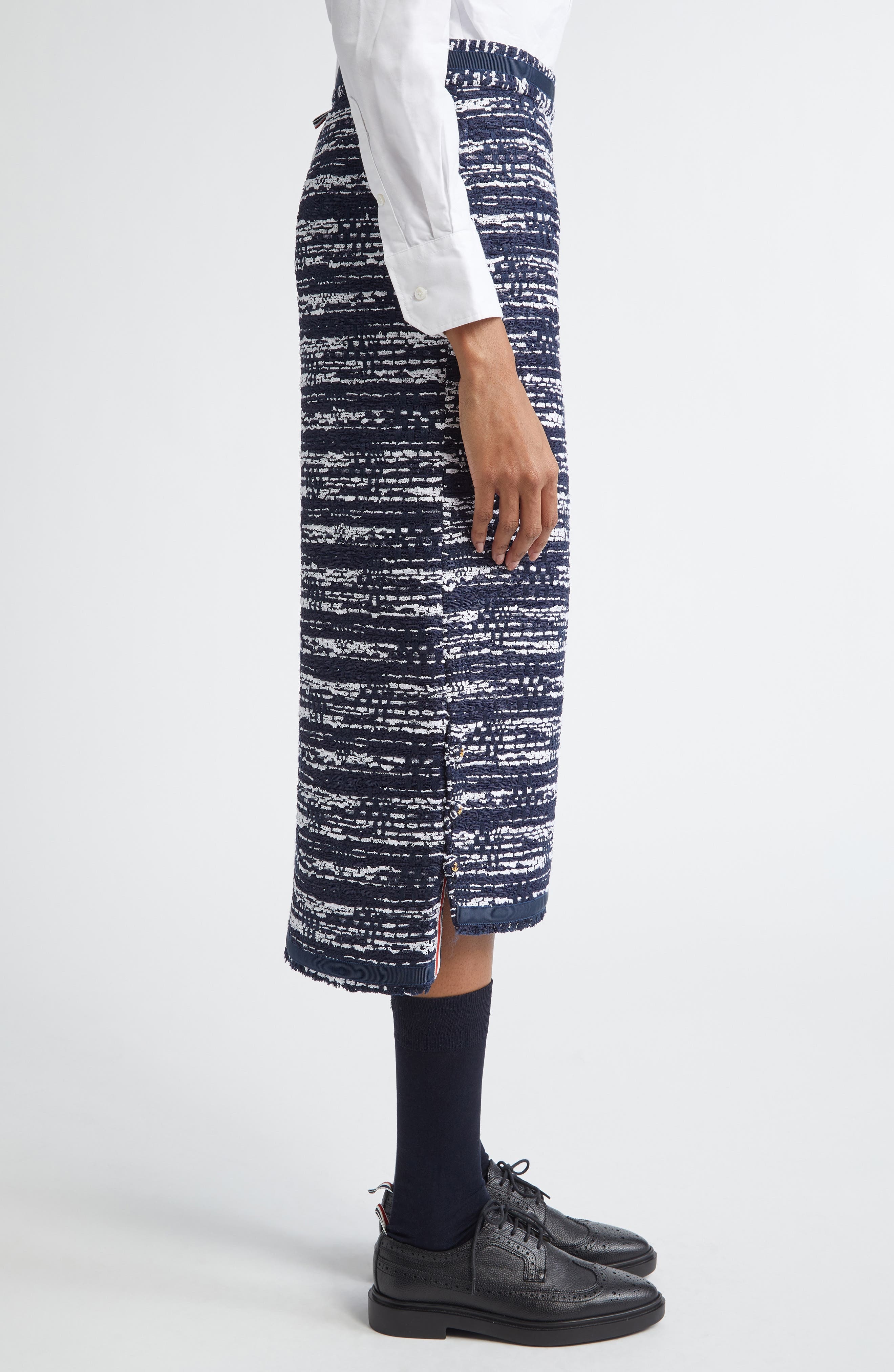 Thom Browne Mélange Tweed Pencil Skirt in Navy at Nordstrom - 4