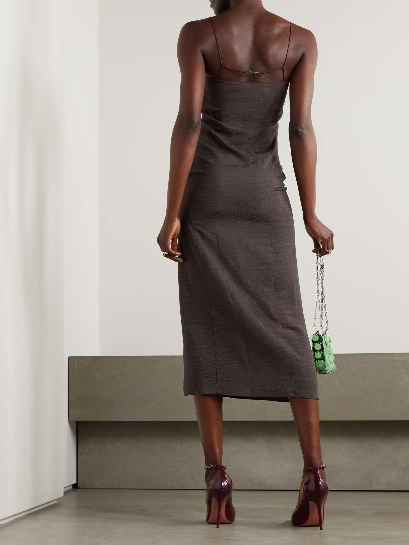 La Robe Notte embellished croc-effect crepe midi dress Brown - 3