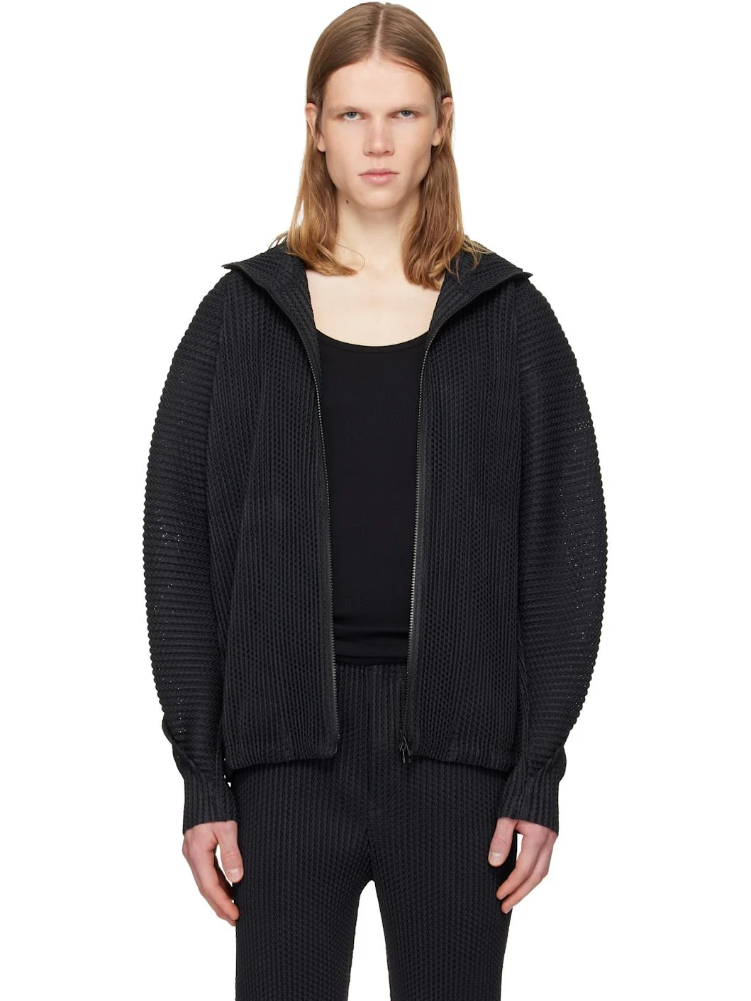 Black Wickerwork Mesh Jacket - 1