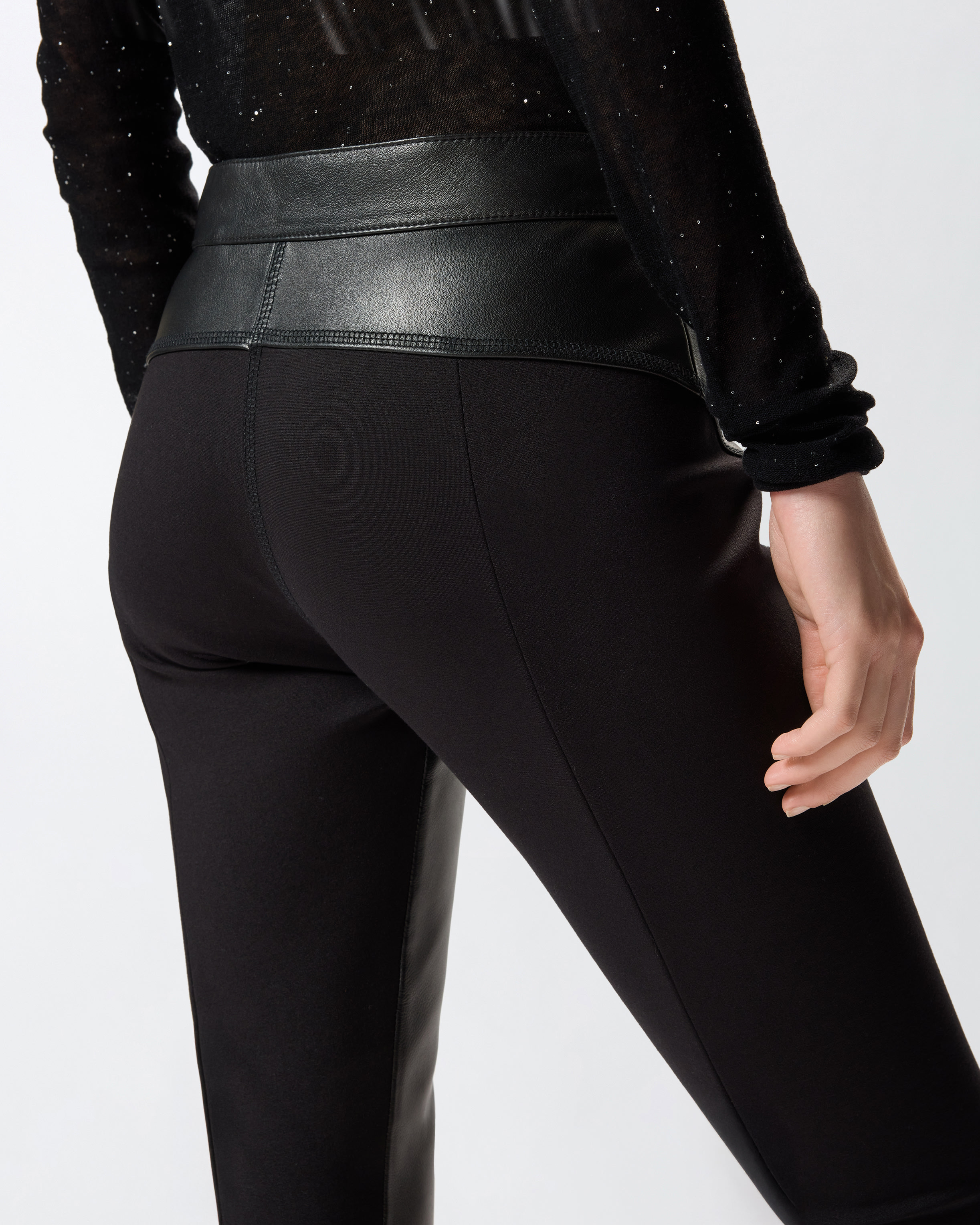 LEATHER AND STRETCH FABRIC TROUSERS - 5
