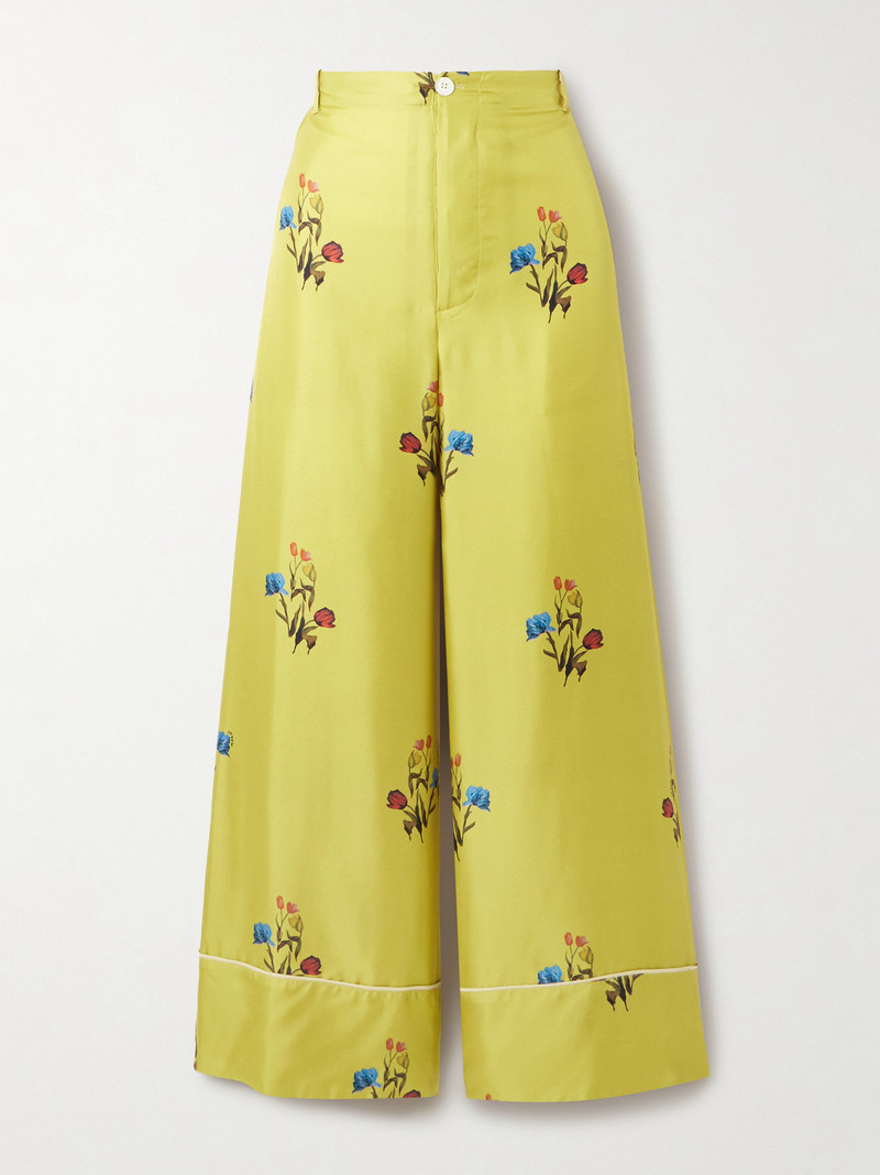 Floral-print Silk-twill Wide-leg Pants 1