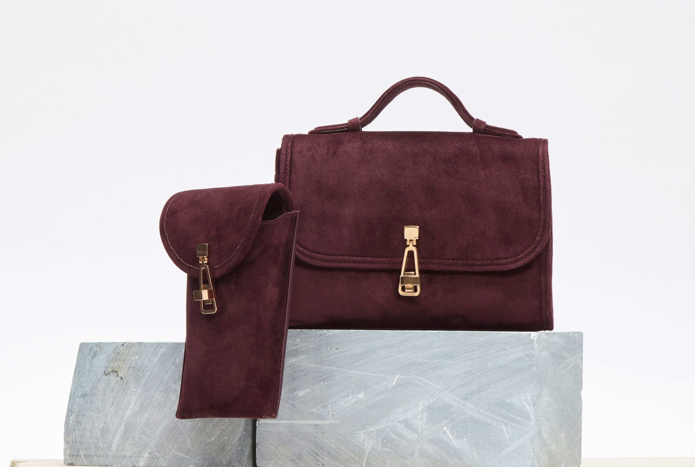 Medium Leonora Flap Bag in Bordeaux Suede - 5