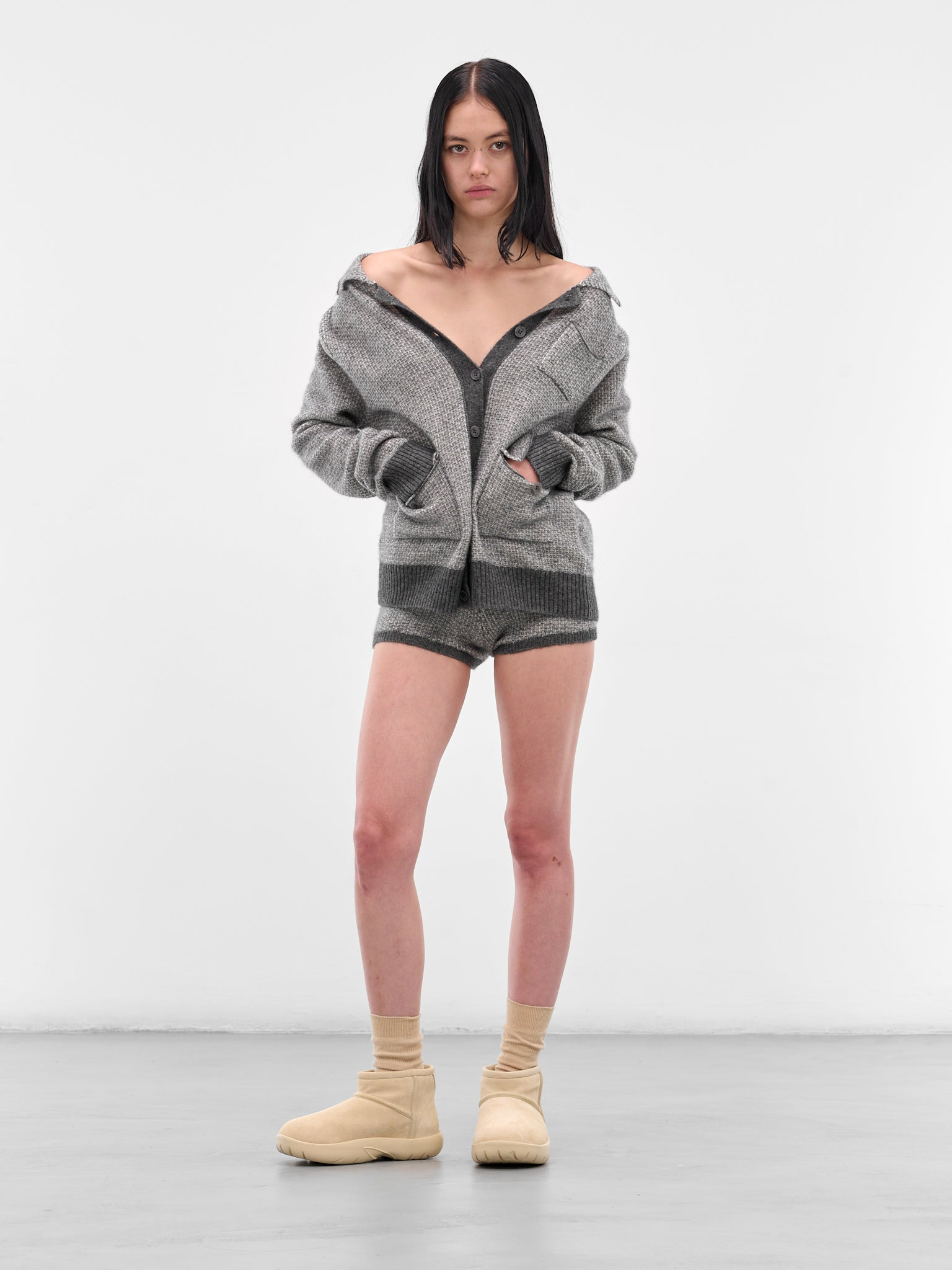 Gray Avel Knit Mini Shorts - 6