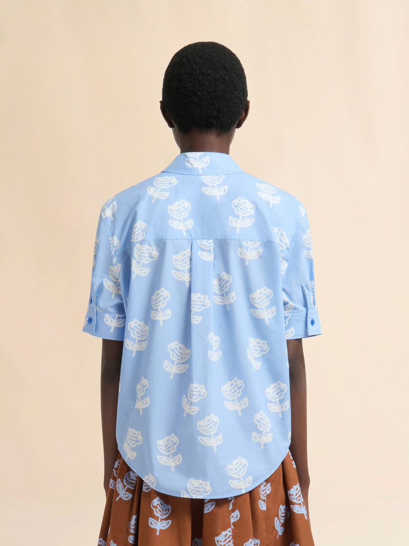 LIGHT BLUE POPLIN SHORT-SLEEVE SHIRT WITH SPRAYED ROSES PRINT 3
