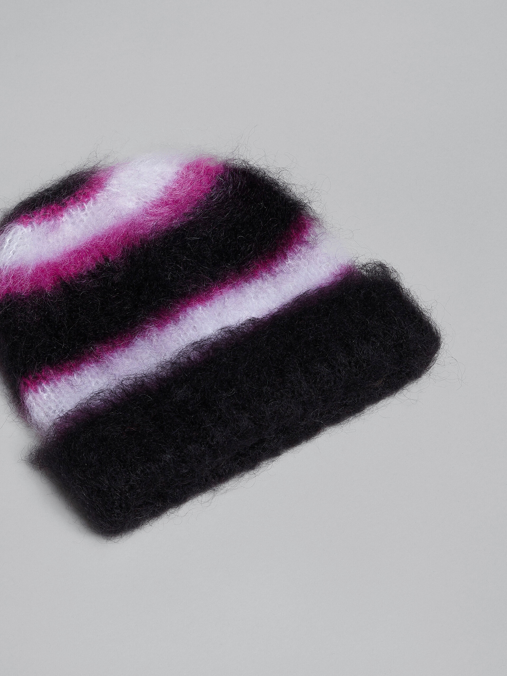 BLACK STRIPED MOHAIR AND WOOL BEANIE - 4