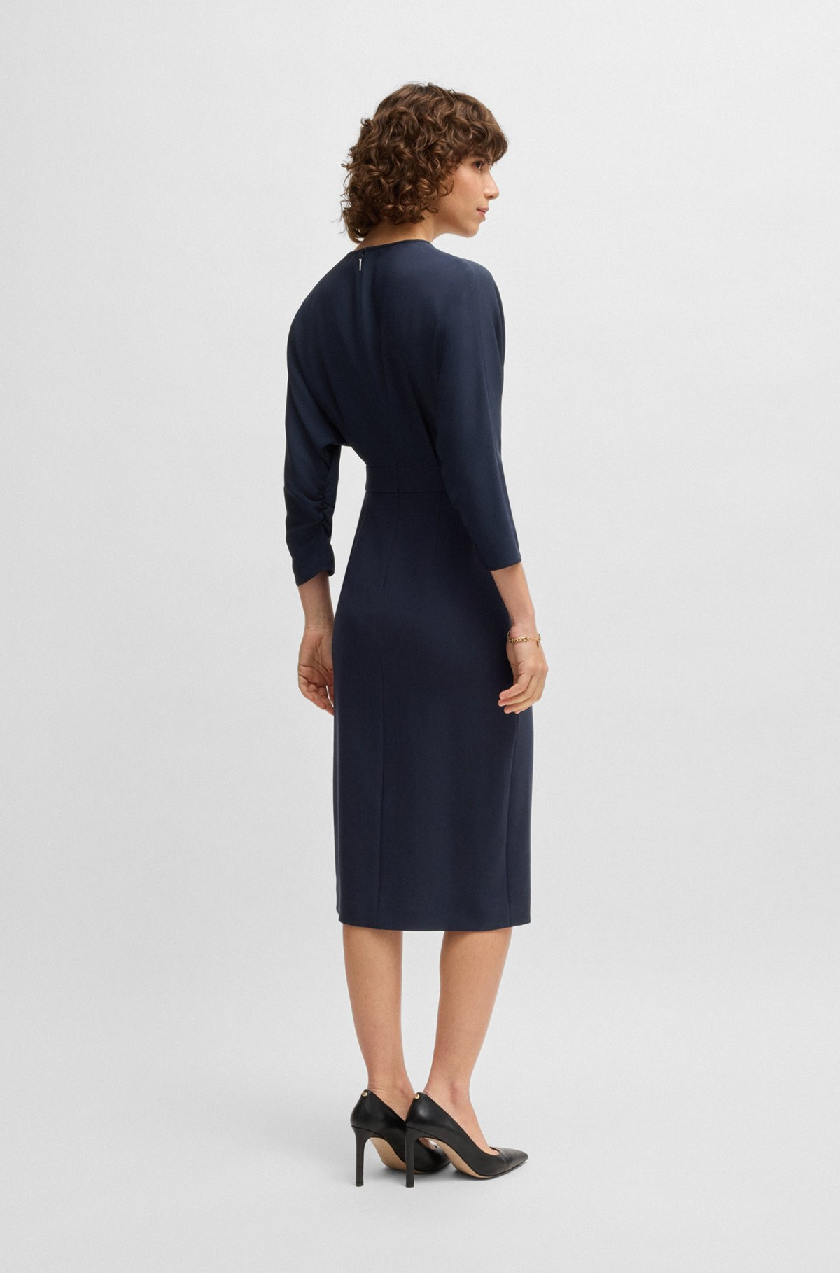 MIXED-MATERIAL DRESS WITH BUTTON-TAB WAIST - 3