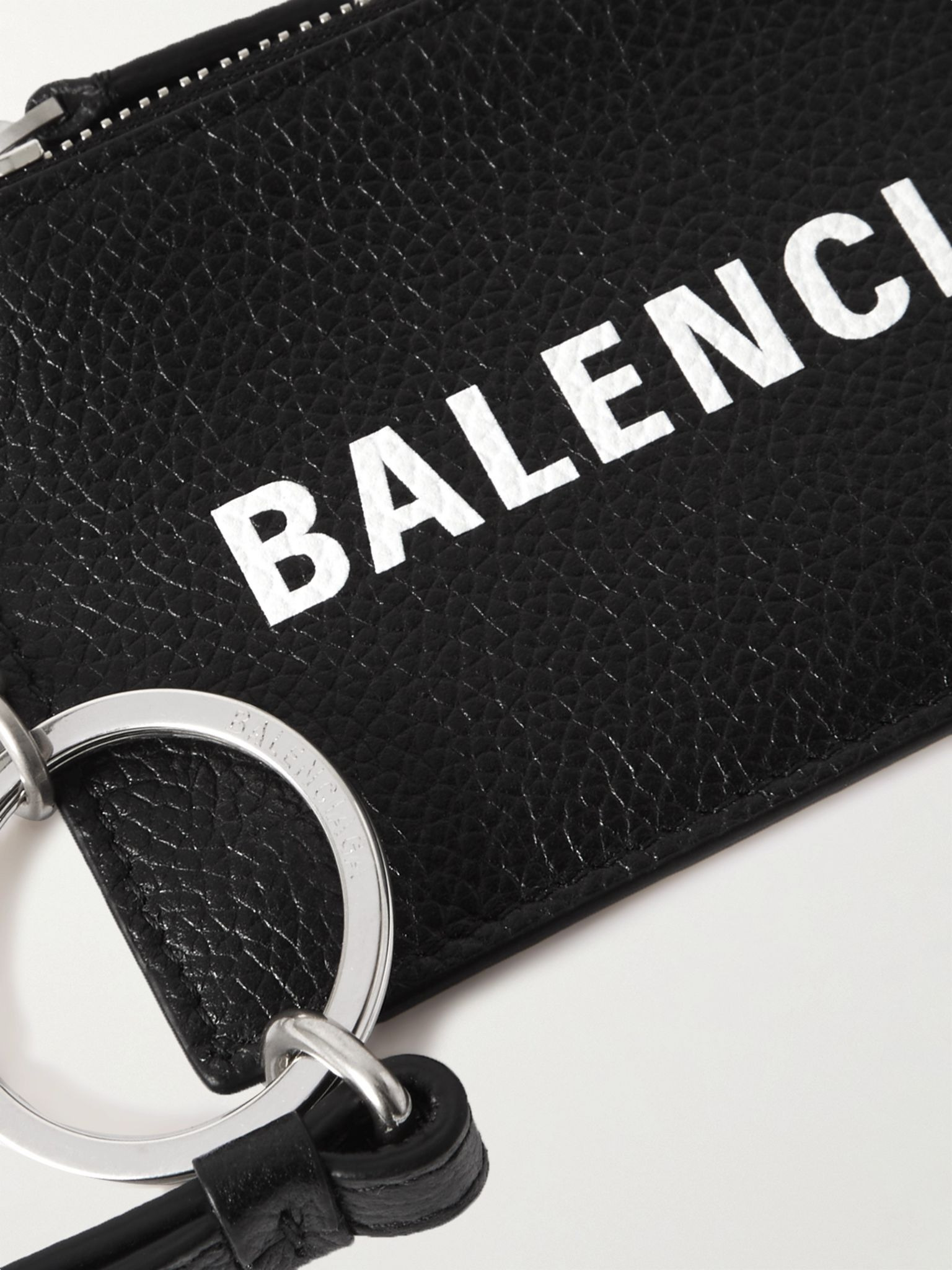 Logo-Print Full-Grain Leather Cardholder with Lanyard Black - 3