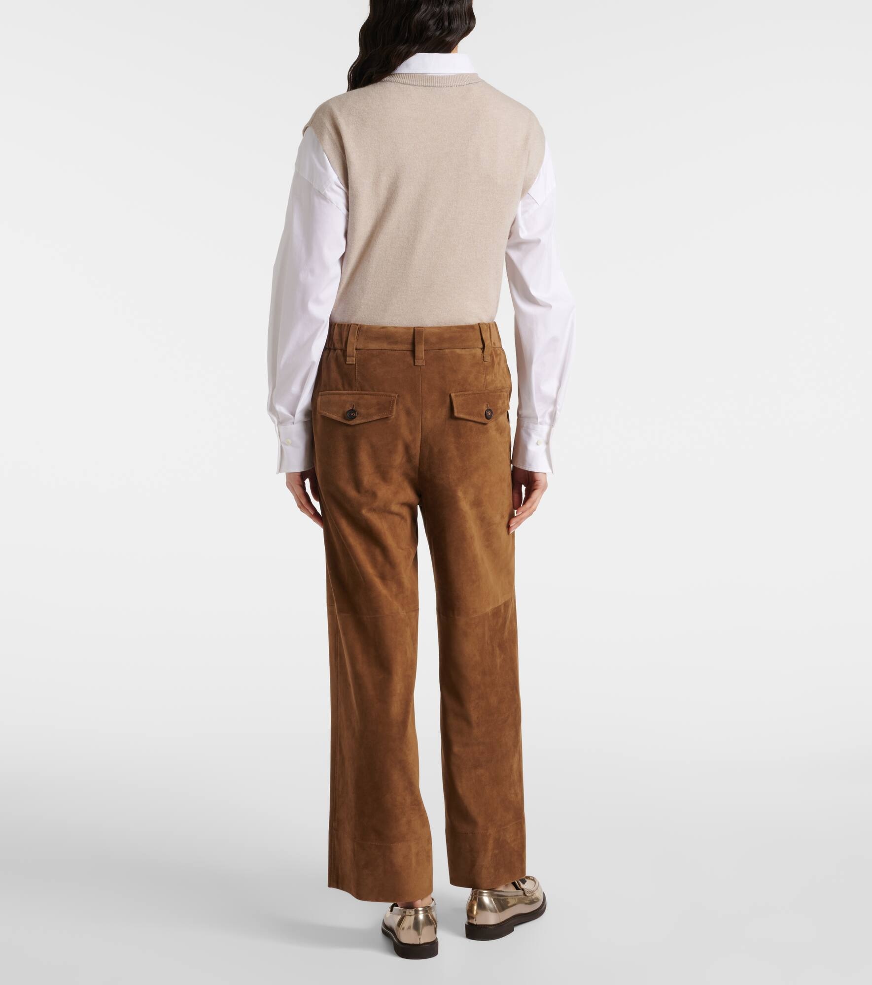 Mid-rise suede wide-leg pants - 3
