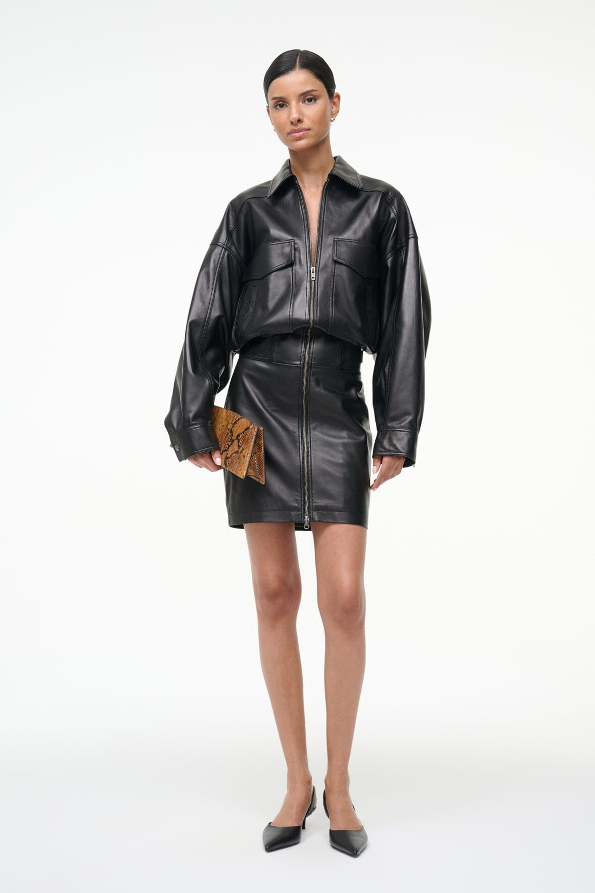 STAUD CLAUDETTE LEATHER DRESS BLACK - 6