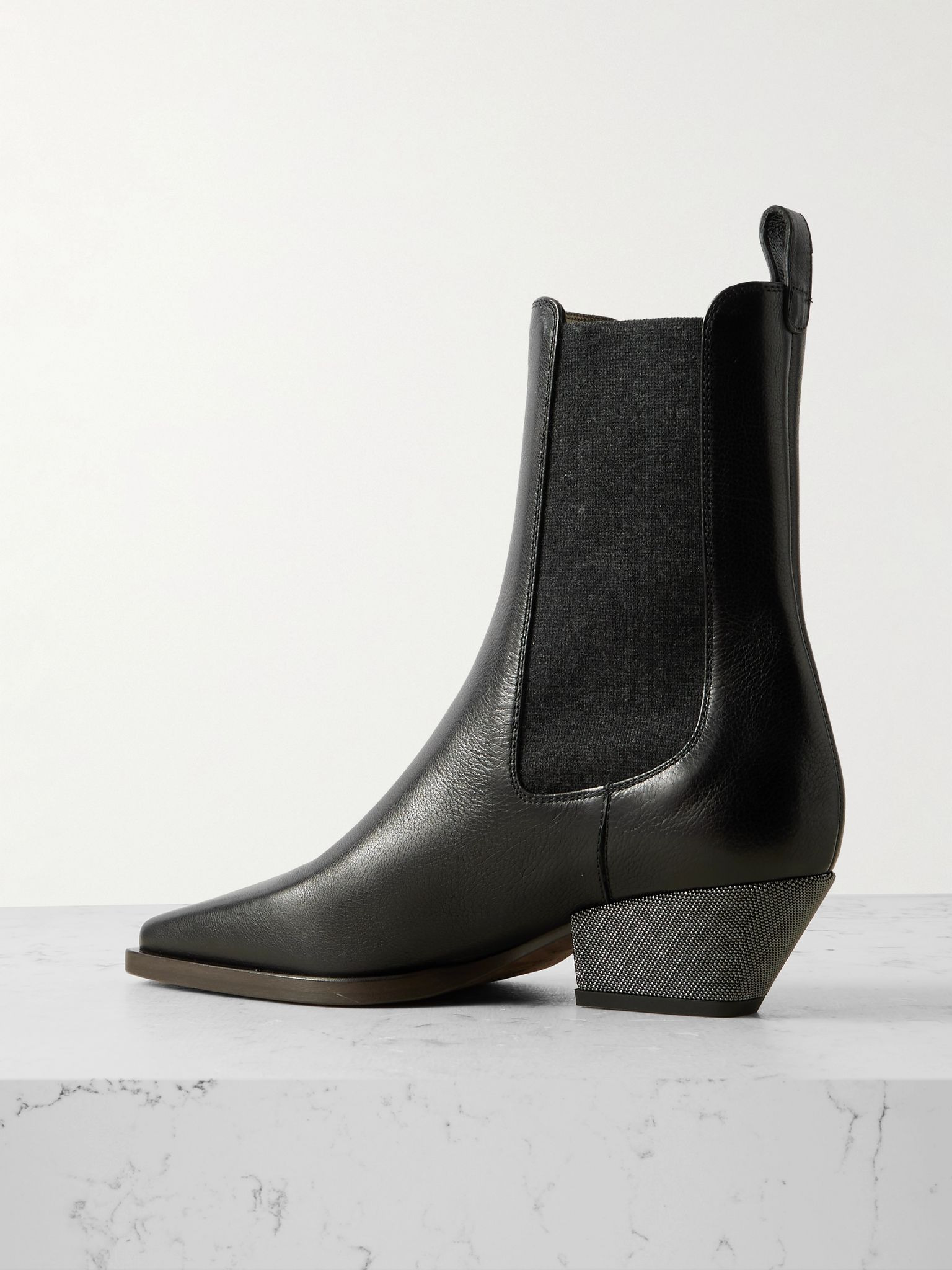 Bead-embellished leather ankle boots Black - 3