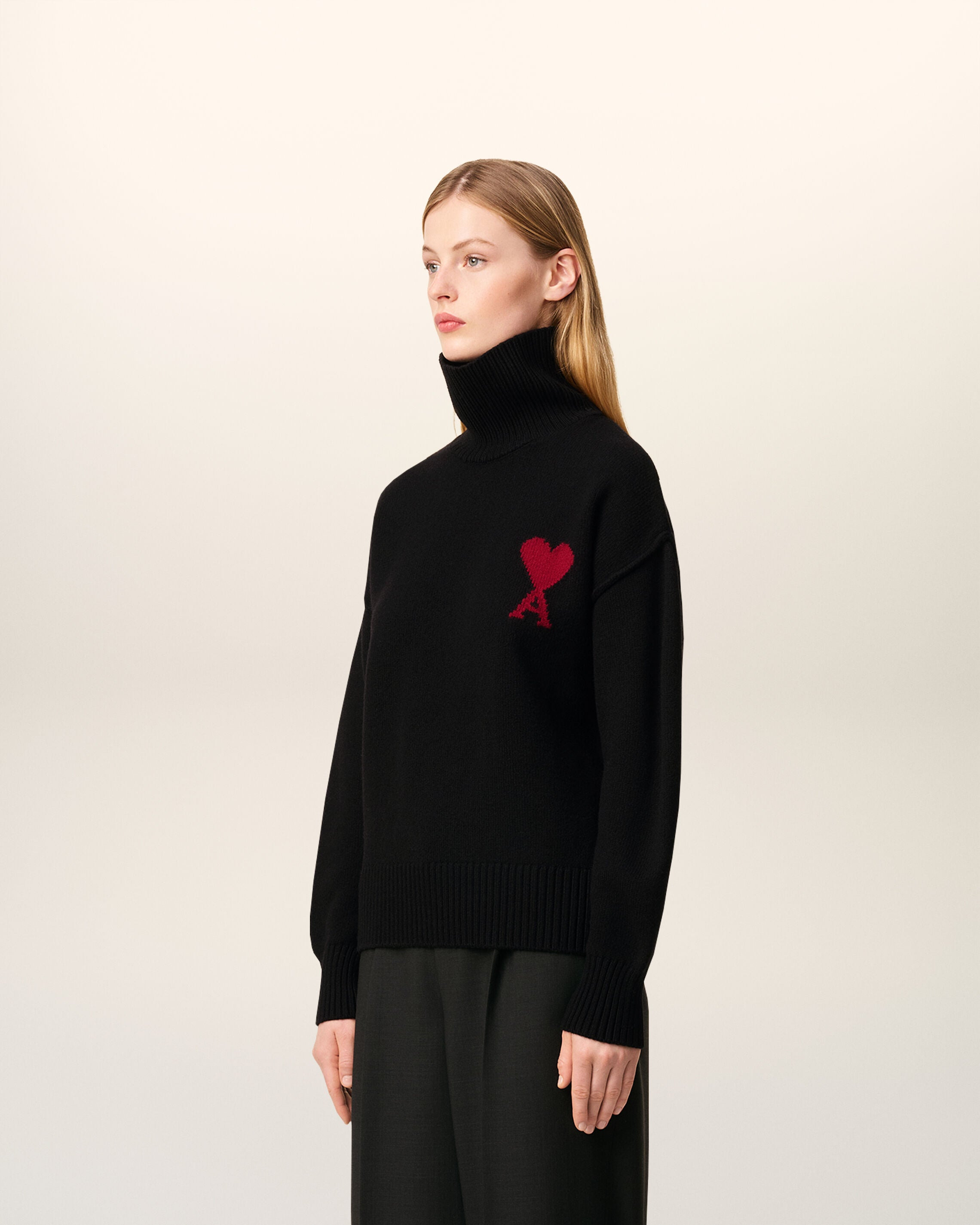 BLACK WOOL AMI DE COEUR FUNNEL NECK SWEATER - 6
