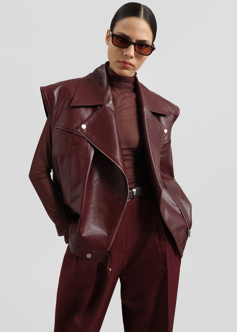 Cetina Leather Vest - Burgundy 3