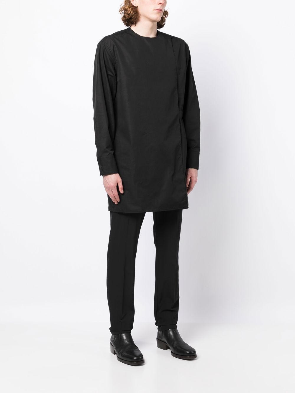 long-sleeve collarless shirt - 3