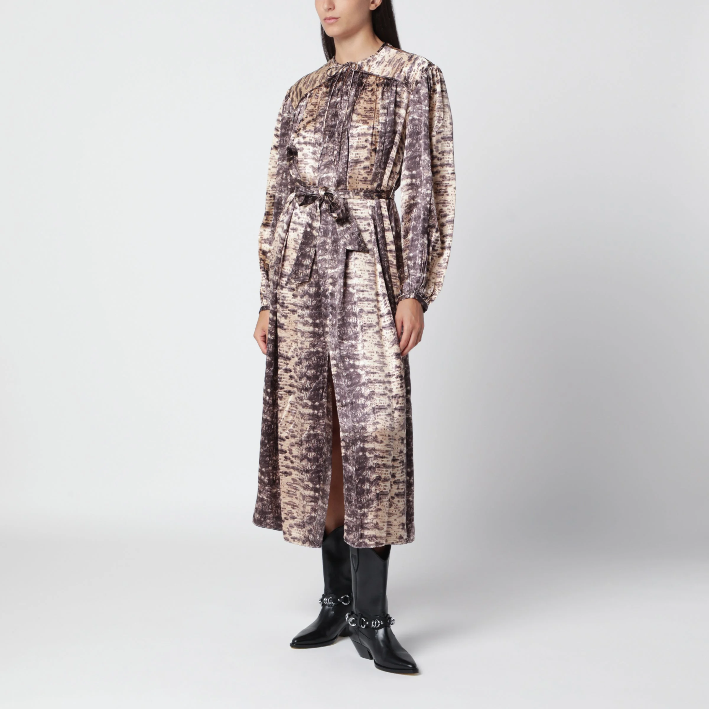 Isabel Marant Beige Silk Midi Dress with Belt - 1