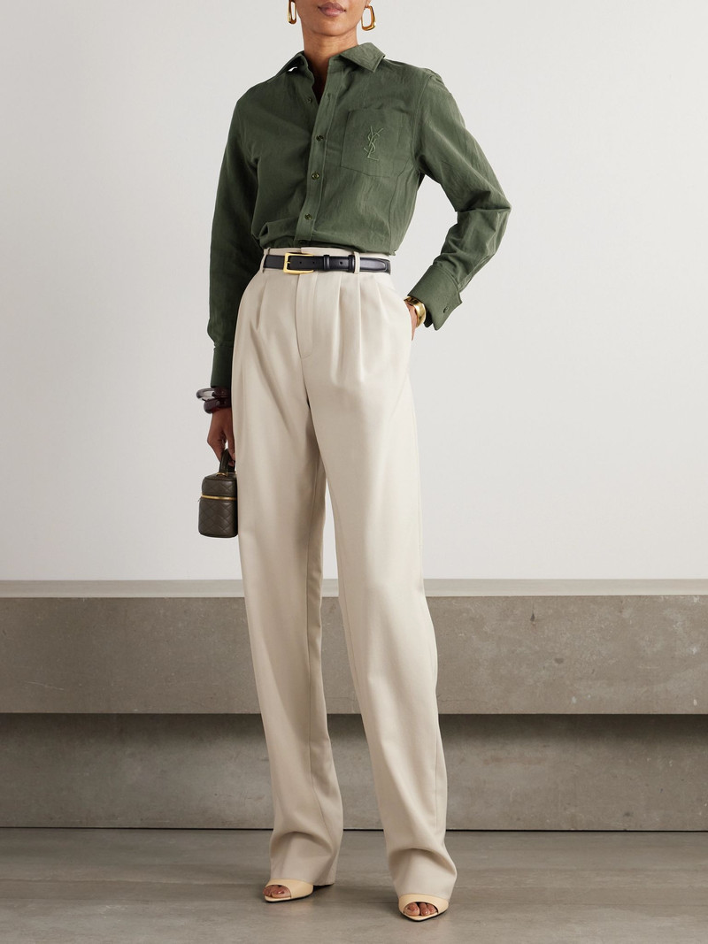 SAINT LAURENT Embroidered cotton and linen-blend shirt Green outlook
