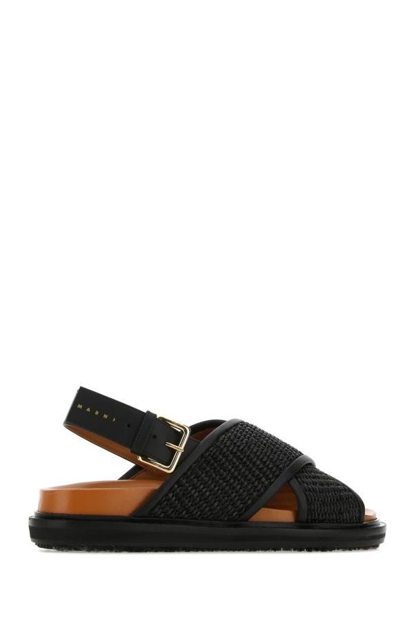 Black raffia and leather Fussbett sandals - 3