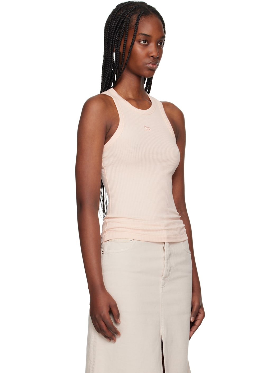 Pink Baby Fox Patch Ribbed Tank Top - 2