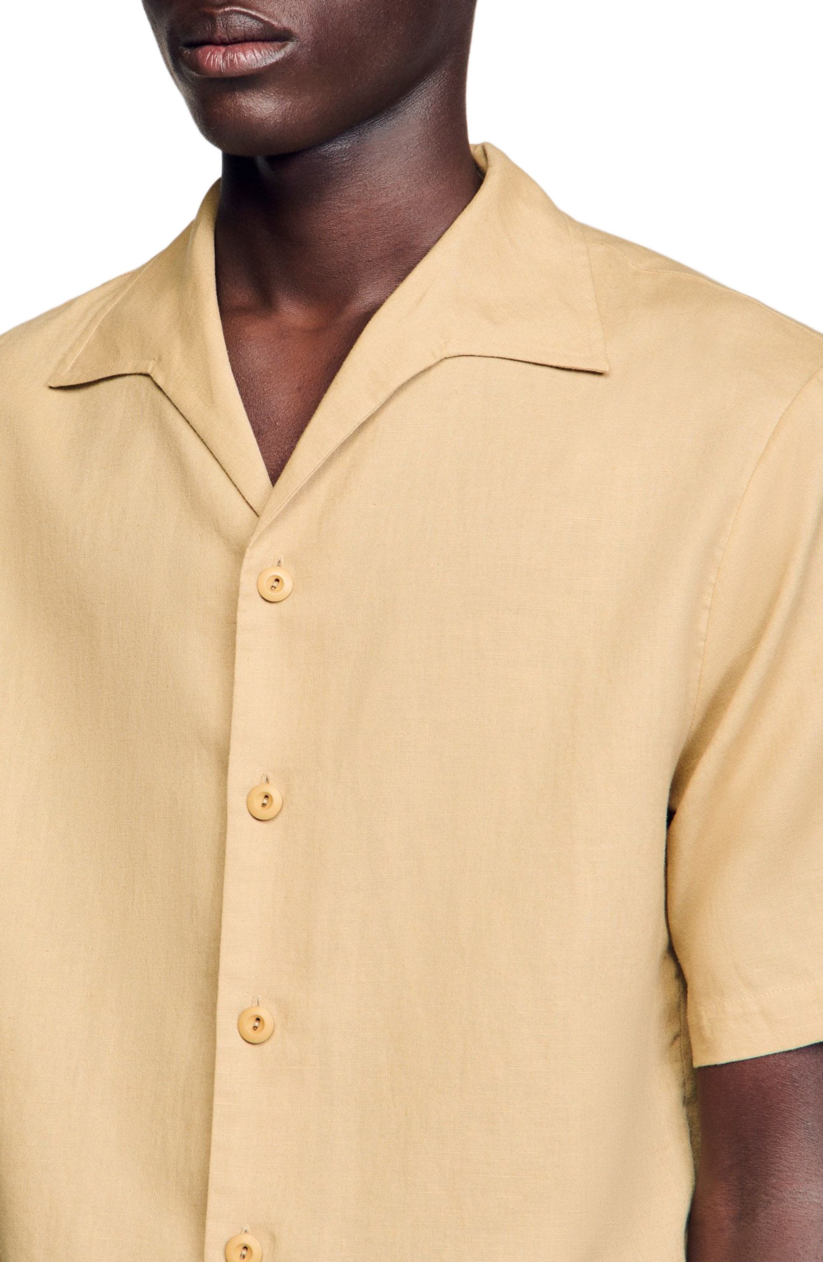 SANDRO Cotton and linen shirt in Nut at Nordstrom - 4