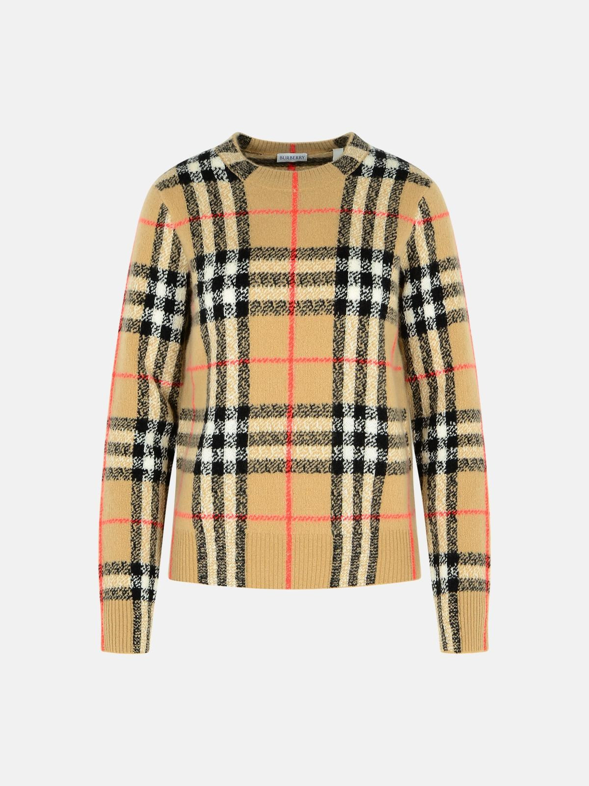 'CONSTANCE CHECK' BEIGE CASHMERE AND WOOL SWEATER - 1