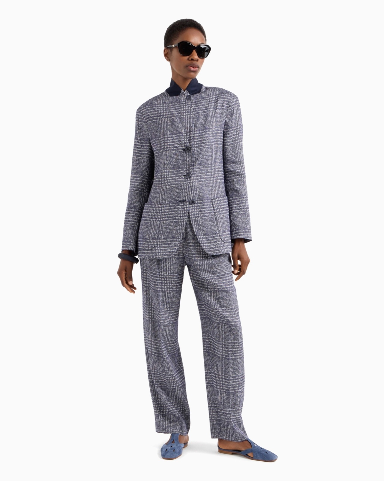 TROUSERS WITH PLEATS IN A PRINCE OF WALES CHECK LINEN AND VISCOSE BLEND - 2