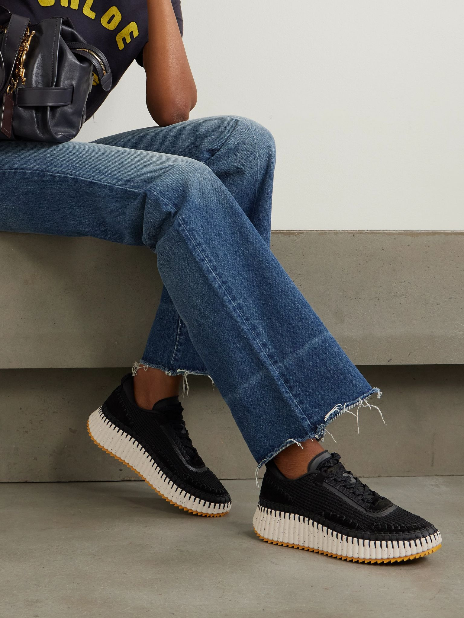Nama embroidered suede and recycled-mesh sneakers Black - 2