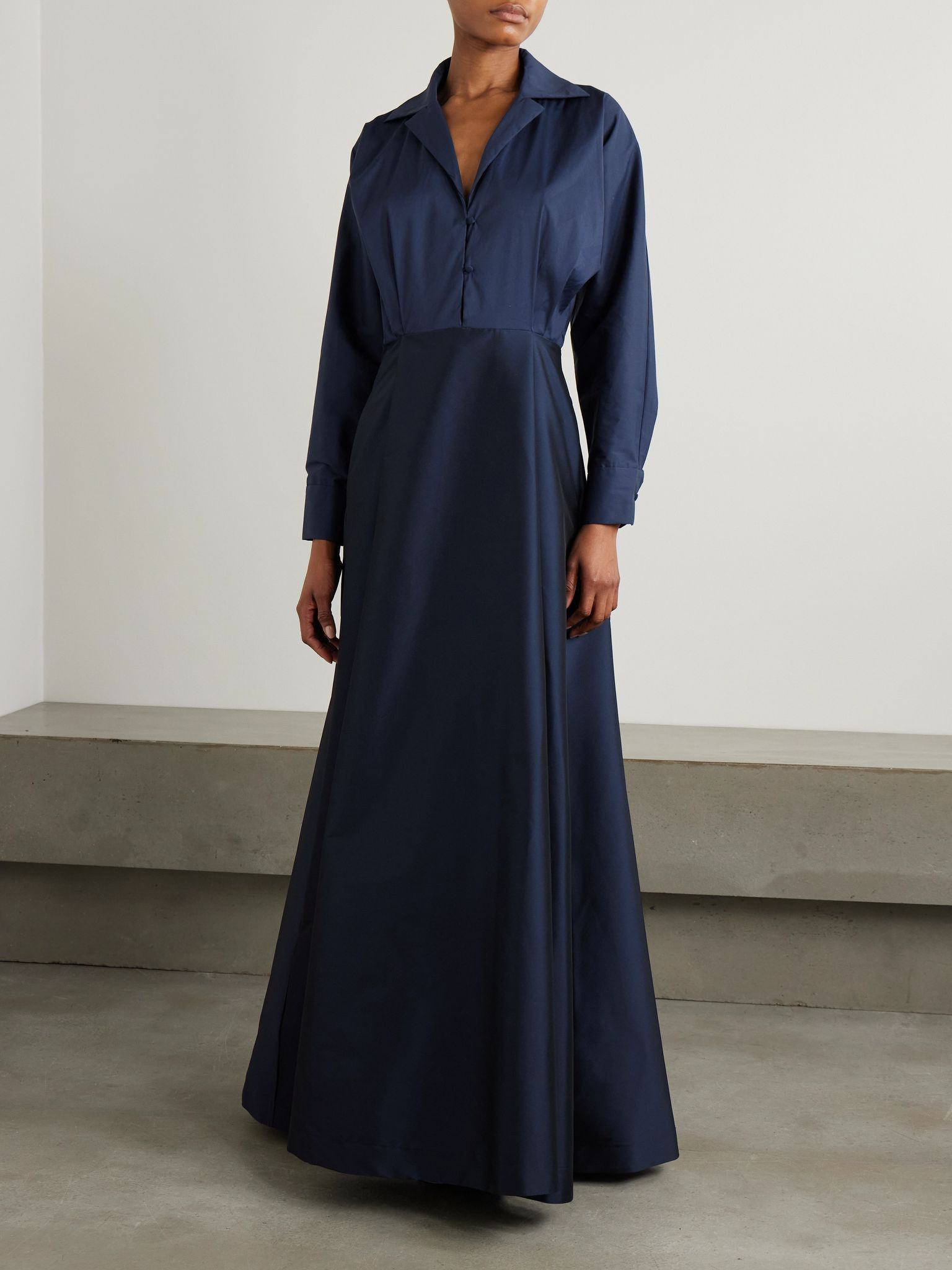 Beatrice belted taffeta maxi shirt dress Navy - 5