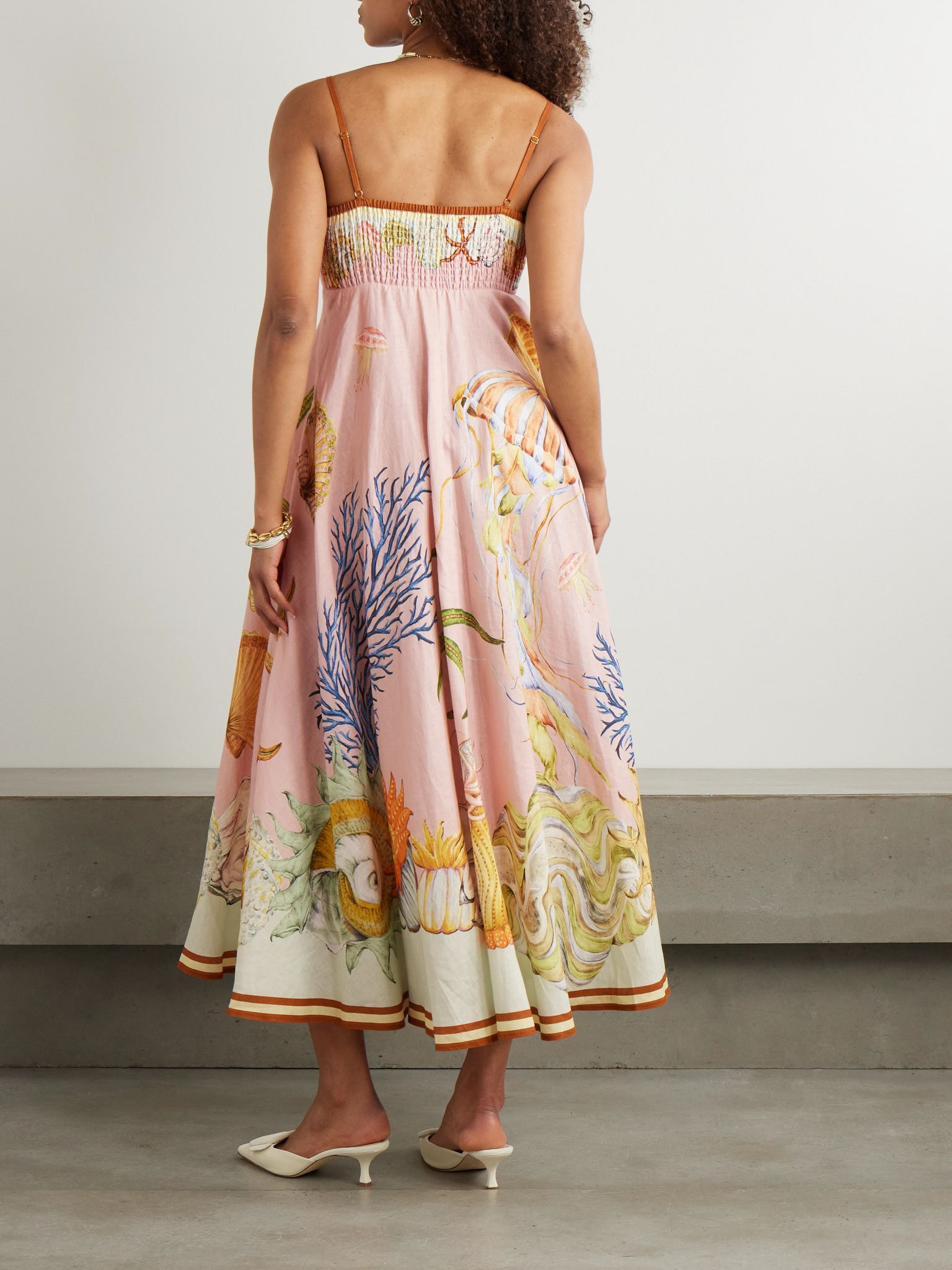 + Sam Pauletto Nereids shirred printed linen-gauze midi dress Pink - 3