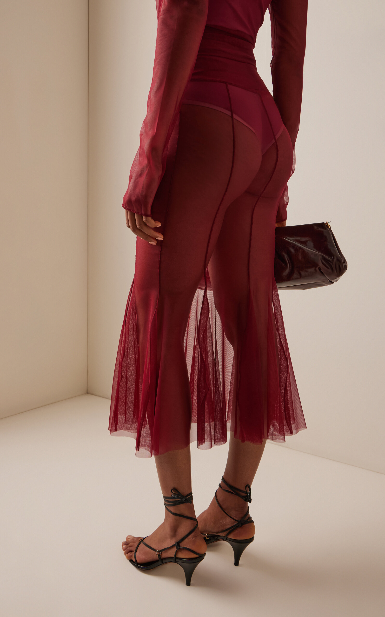 Flared V-Waist Midi Skirt burgundy - 5