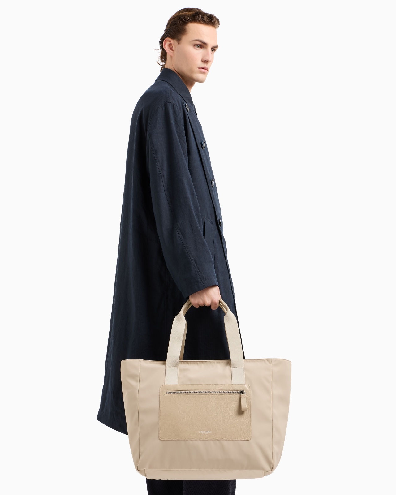 MEDIUM SHOPPER BAG IN NYLON AND PEBBLED LEATHER - 6