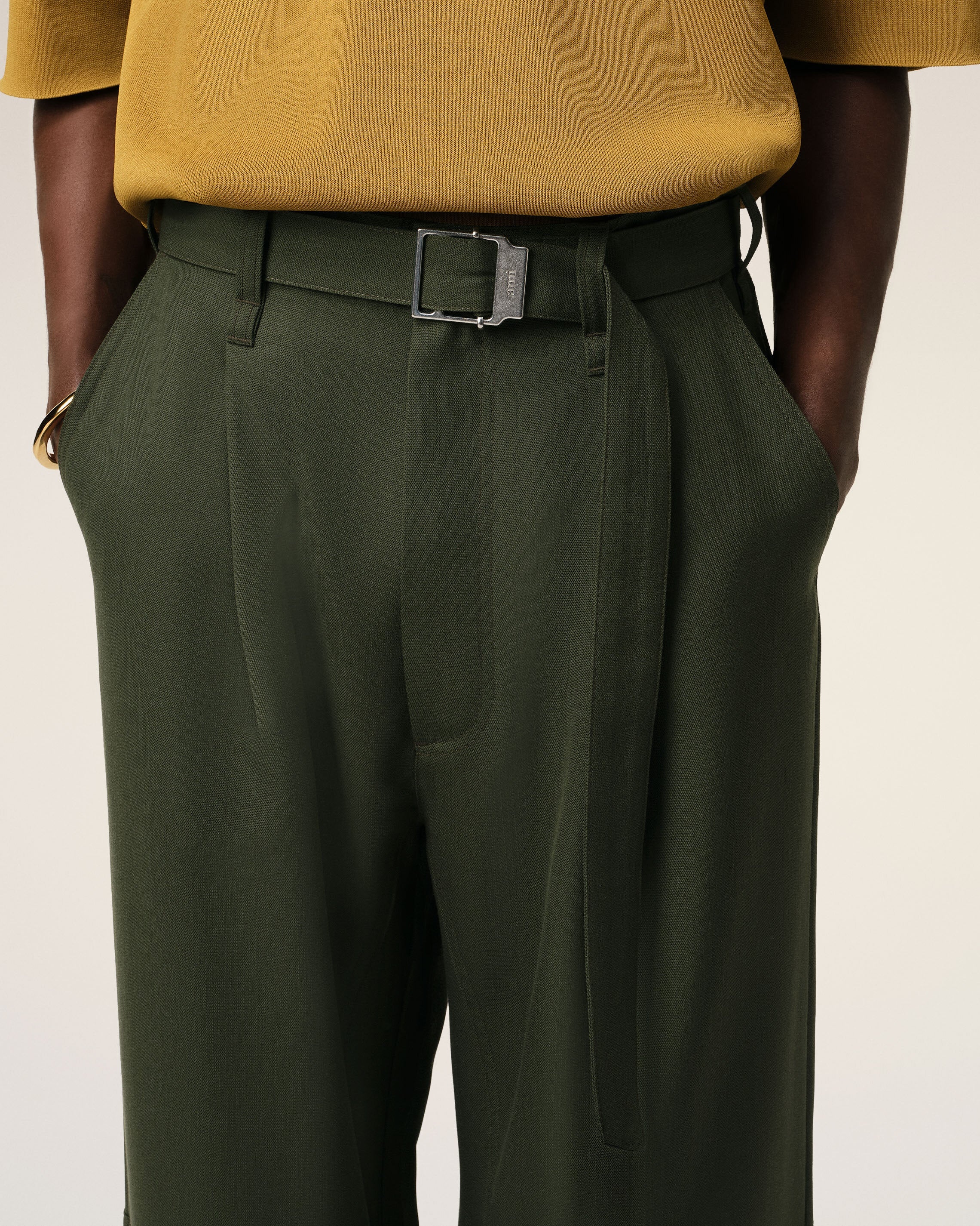 GREEN WOOL CARGO TROUSERS - 5