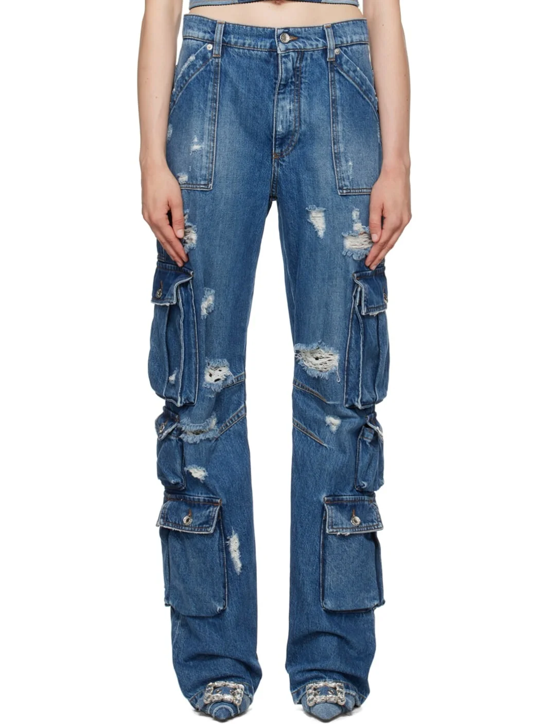 Blue Distressed Jeans - 1