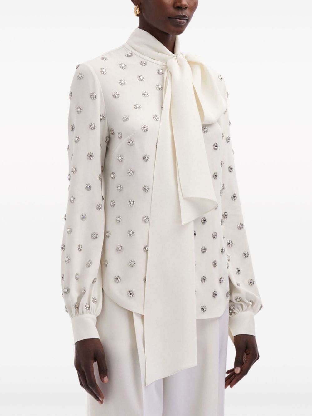 crystal-embellished tie-neck blouse - 4