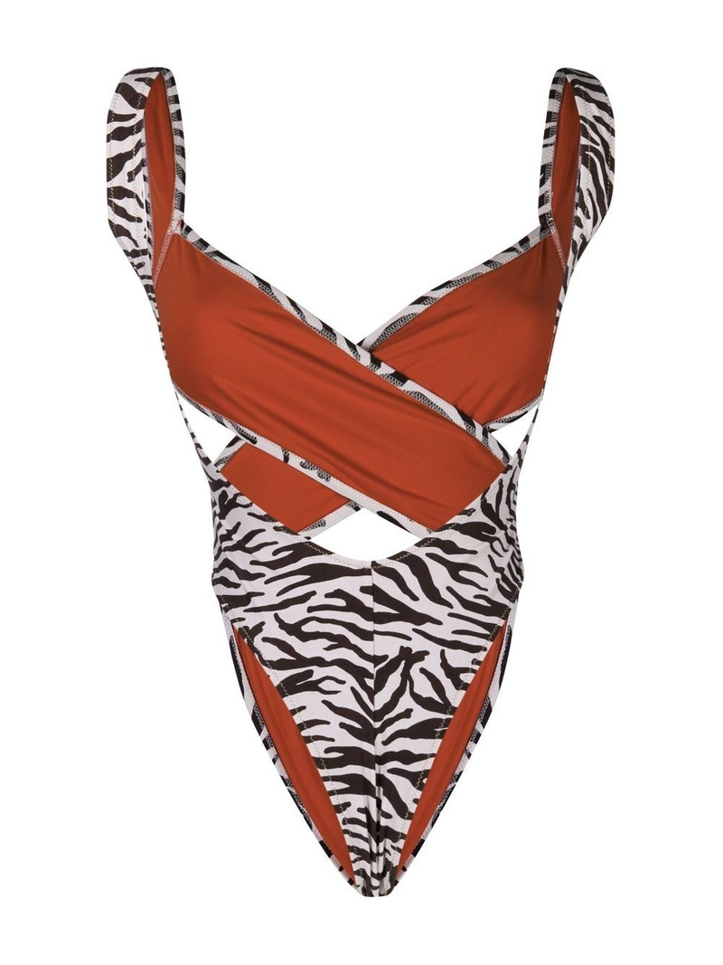 Reina Olga leopard-print crossover one-piece outlook