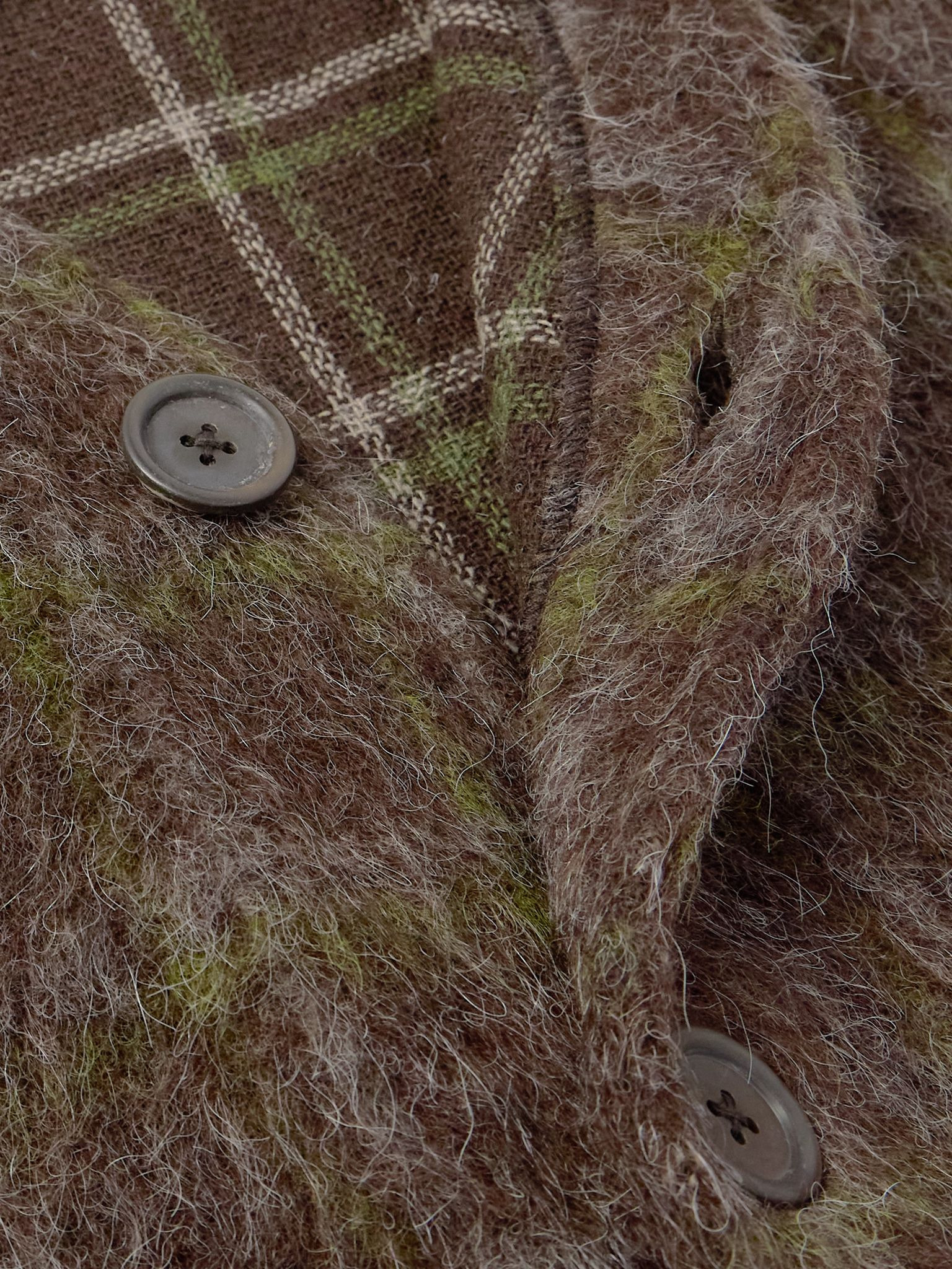 Checked Brushed-Knit Cardigan Brown - 5