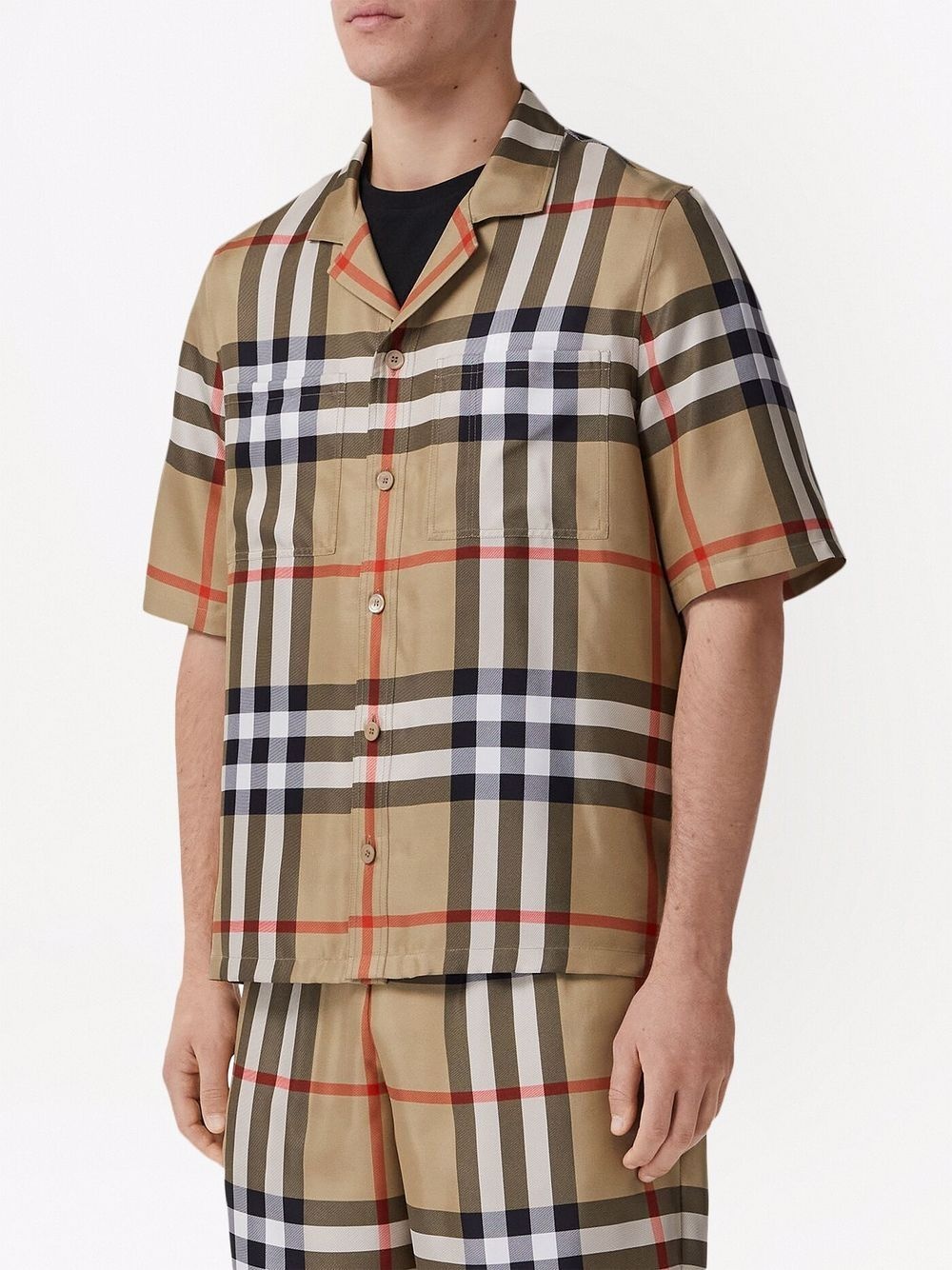 short-sleeve check silk shirt - 3