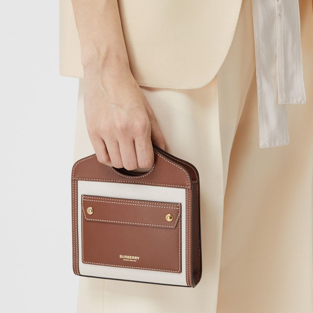 Micro Two-tone Canvas and Leather Pocket Bag - 9