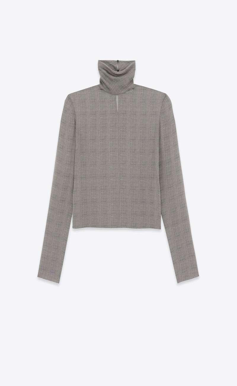 turtleneck blouse in prince of wales silk charmeuse - 1