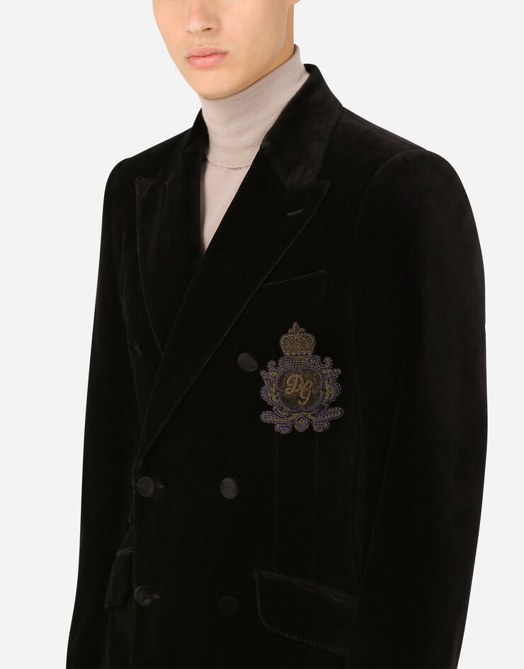 Double-breasted Beat-fit velvet jacket with patch embellishment - 5