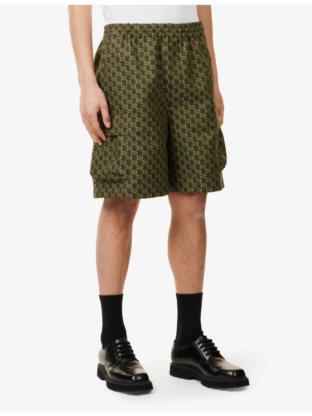 Regular-fit monogram-pattern cotton-jacquard shorts - 3