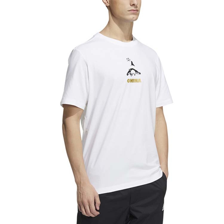 Men's adidas Panda Printing Round Neck Short Sleeve White T-Shirt HS4397 - 4