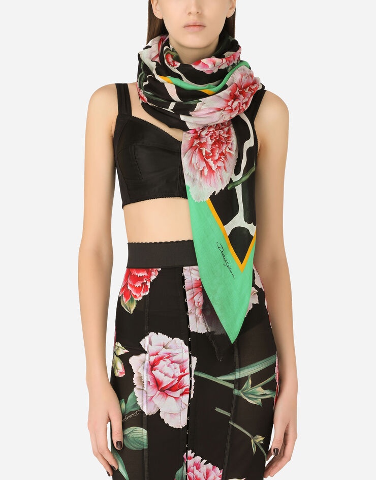 Carnation-print modal and cashmere scarf (135 x 200) - 2