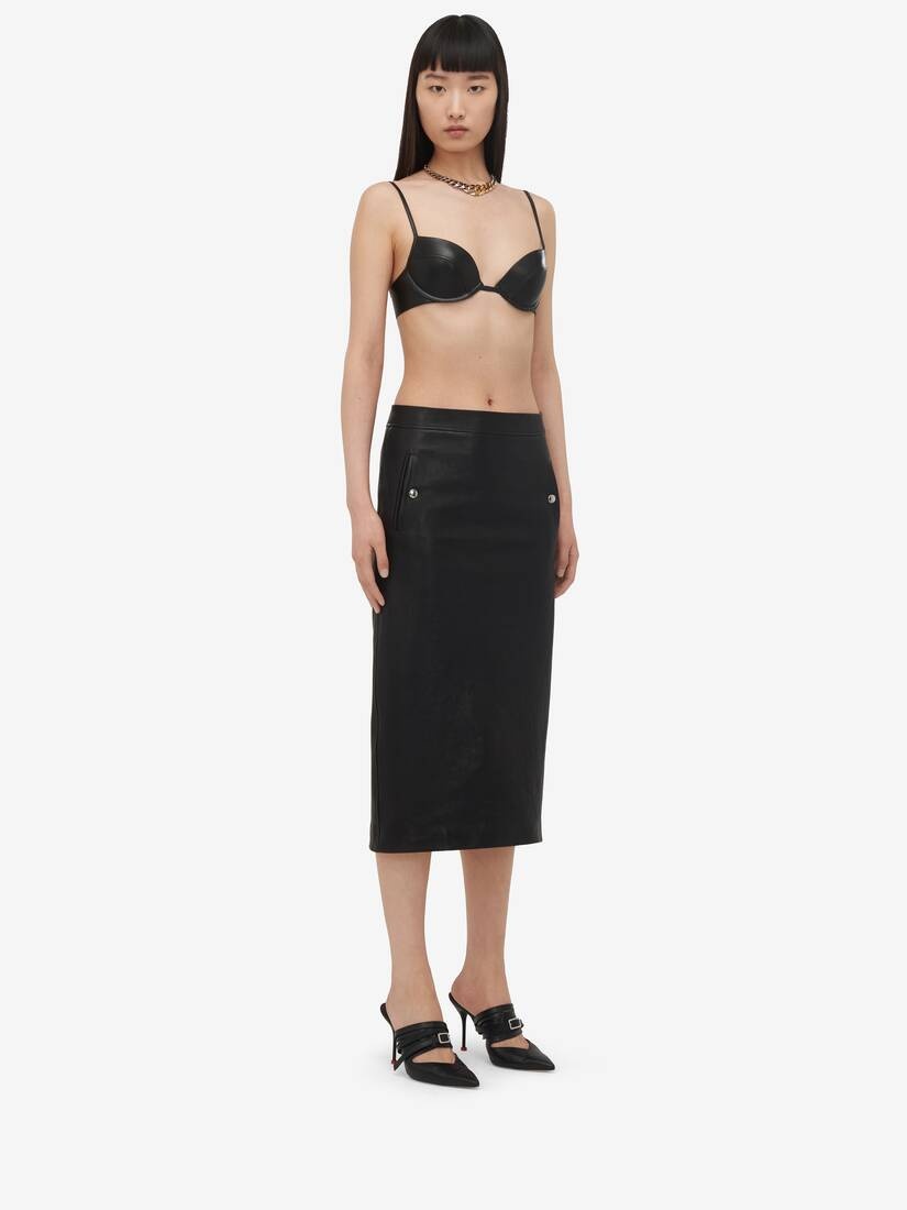 Women's Leather Bra in Black - 4